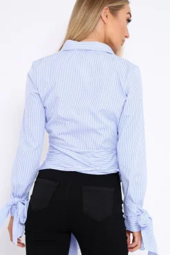 Rebellious Fashion Blue and White Stripe Tie Shirt - Jenica