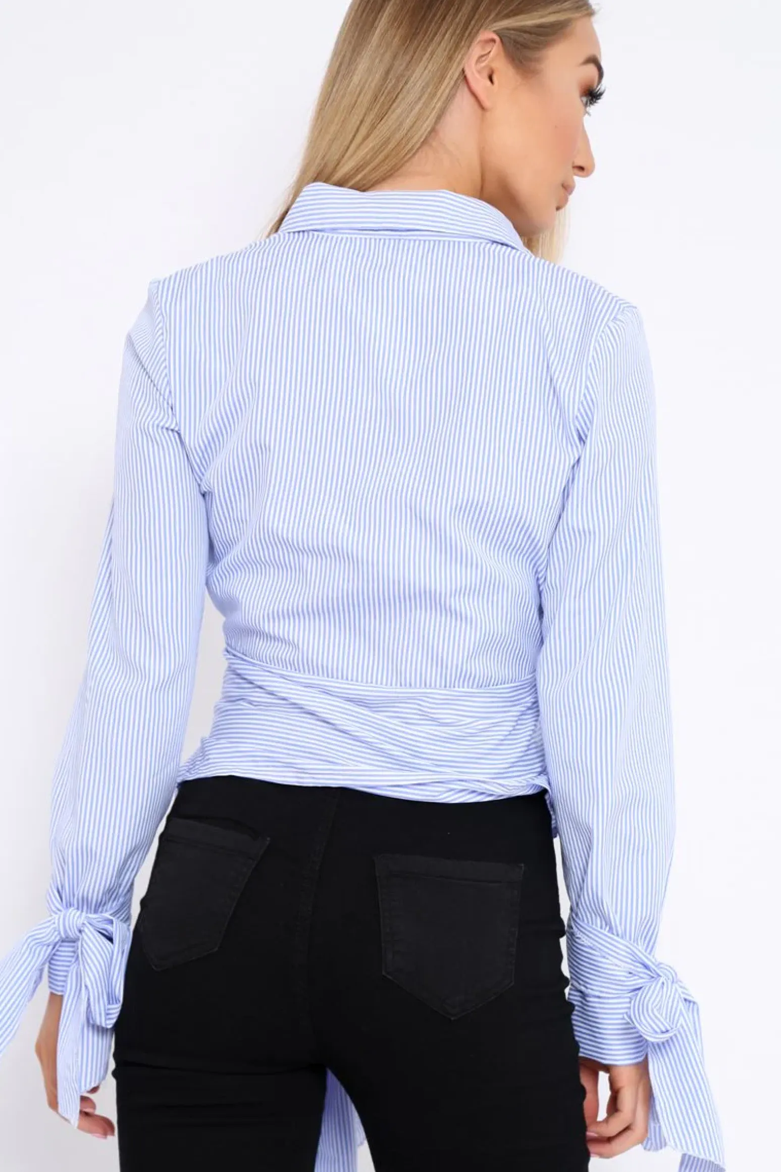 Rebellious Fashion Blue and White Stripe Tie Shirt - Jenica