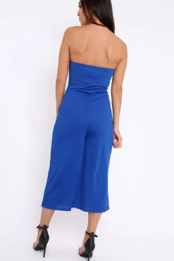 Rebellious Fashion Blue Bandeau Cropped Culotte Jumpsuit - Jamilia