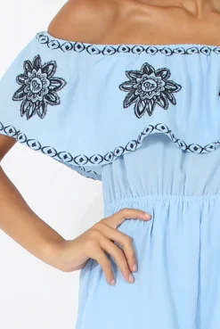 Rebellious Fashion Blue Bandeau Playsuit With Embroidered Detail- Freye