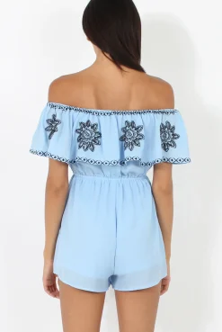 Rebellious Fashion Blue Bandeau Playsuit With Embroidered Detail- Freye