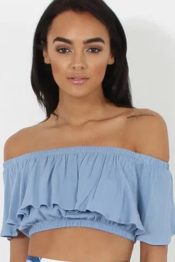 Rebellious Fashion Blue Bardot Crop Top - Adelaide
