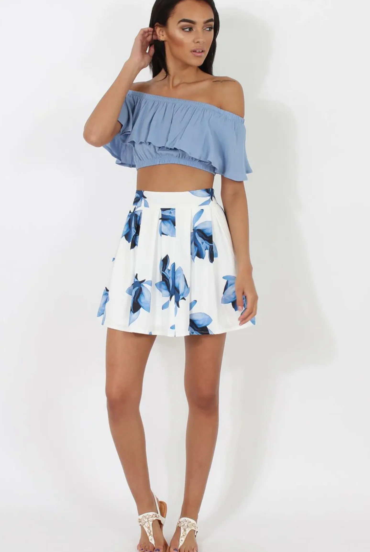 Rebellious Fashion Blue Bardot Crop Top - Adelaide