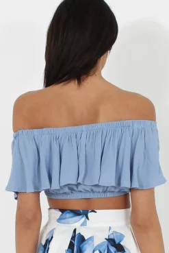 Rebellious Fashion Blue Bardot Crop Top - Adelaide