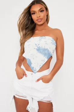 Rebellious Fashion Blue Bardot Tie Dye Crop Top - Vashti