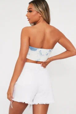 Rebellious Fashion Blue Bardot Tie Dye Crop Top - Vashti