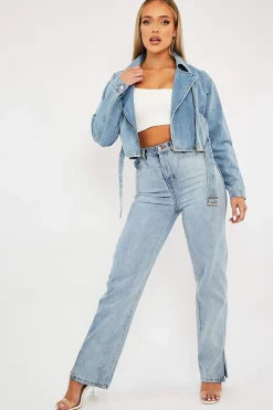 Rebellious Fashion Blue Biker Denim Jacket - Indie