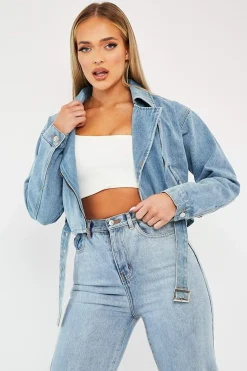 Rebellious Fashion Blue Biker Denim Jacket - Indie