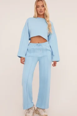 Rebellious Fashion Blue Binding Detail Loungewear Co-ord Set - Ceri