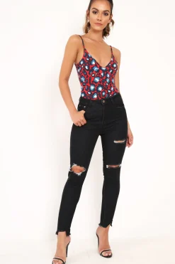 Rebellious Fashion Blue Black Distressed Skinny Jeans - Pellie