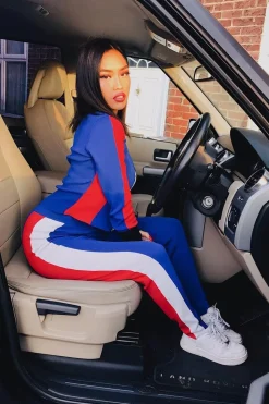 Rebellious Fashion Blue Black Red Striped Tracksuit - Greylynn