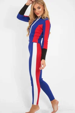 Rebellious Fashion Blue Black Red Striped Tracksuit - Greylynn