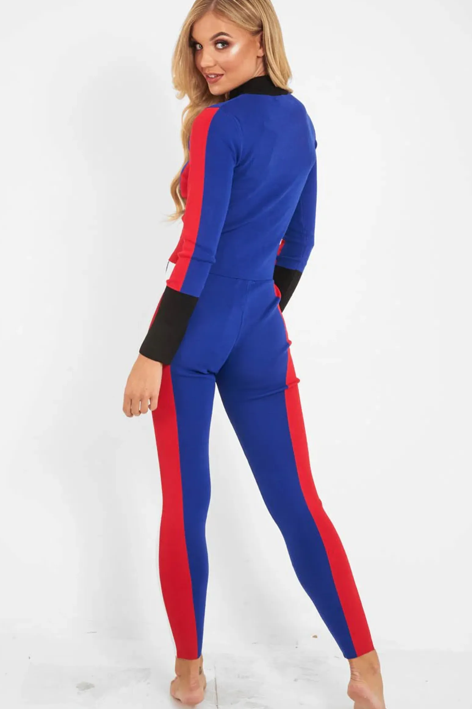 Rebellious Fashion Blue Black Red Striped Tracksuit - Greylynn
