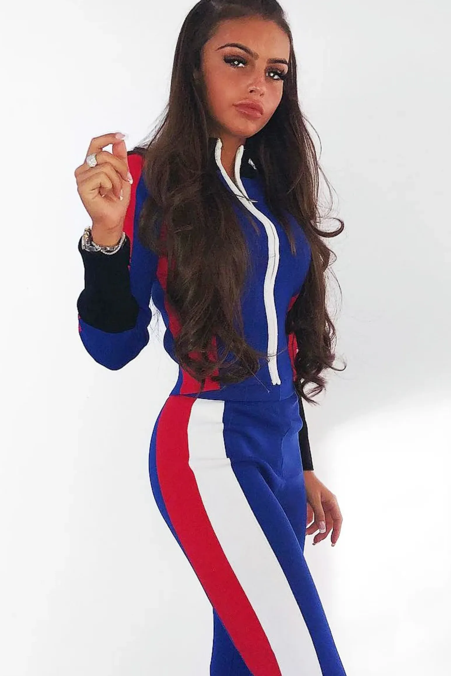 Rebellious Fashion Blue Black Red Striped Tracksuit - Greylynn
