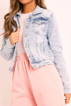 Rebellious Fashion Blue Bleached Denim Jacket - Allora
