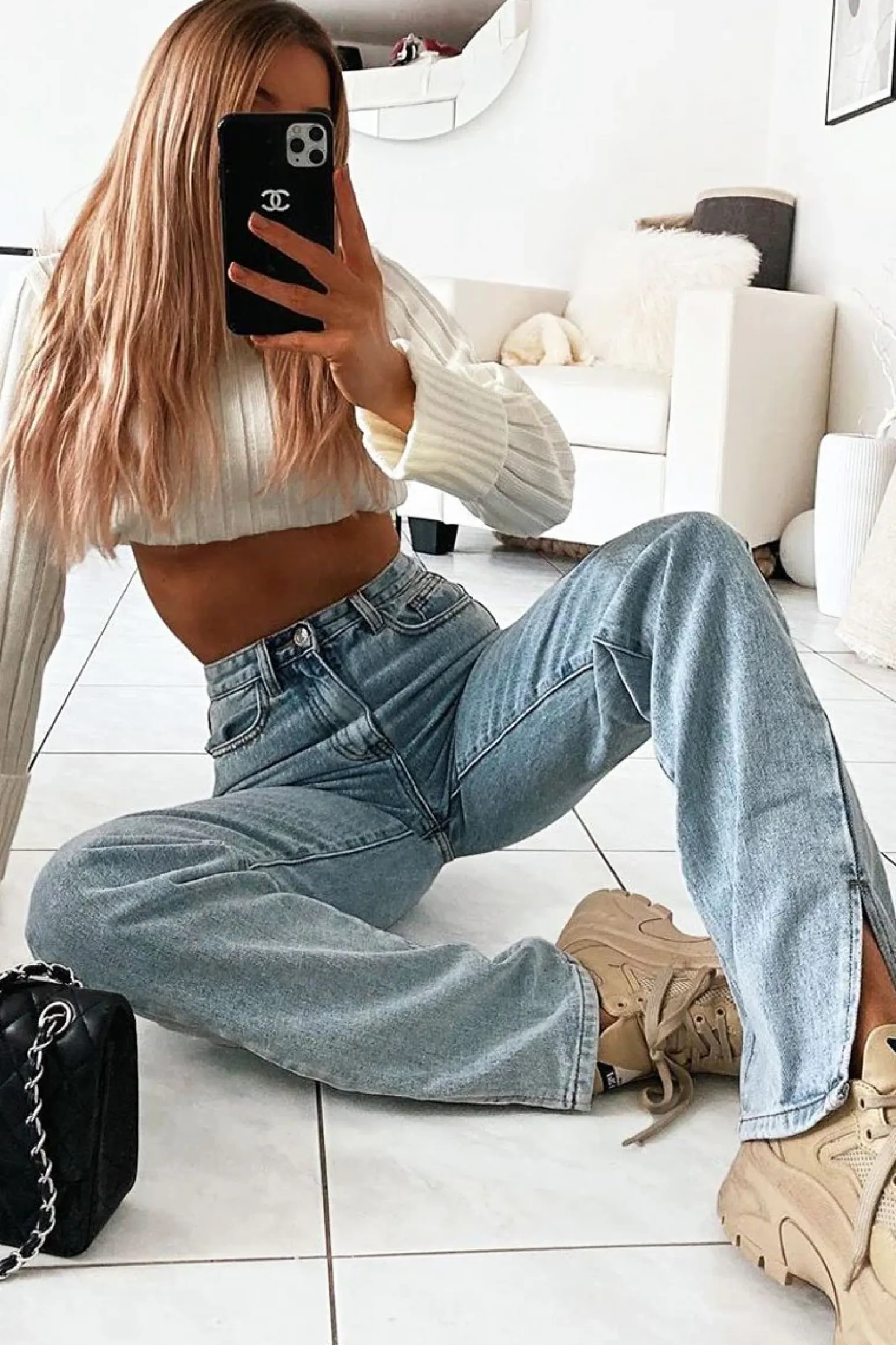 Rebellious Fashion Blue Bleached Distressed Back Denim Jeans - Imogen