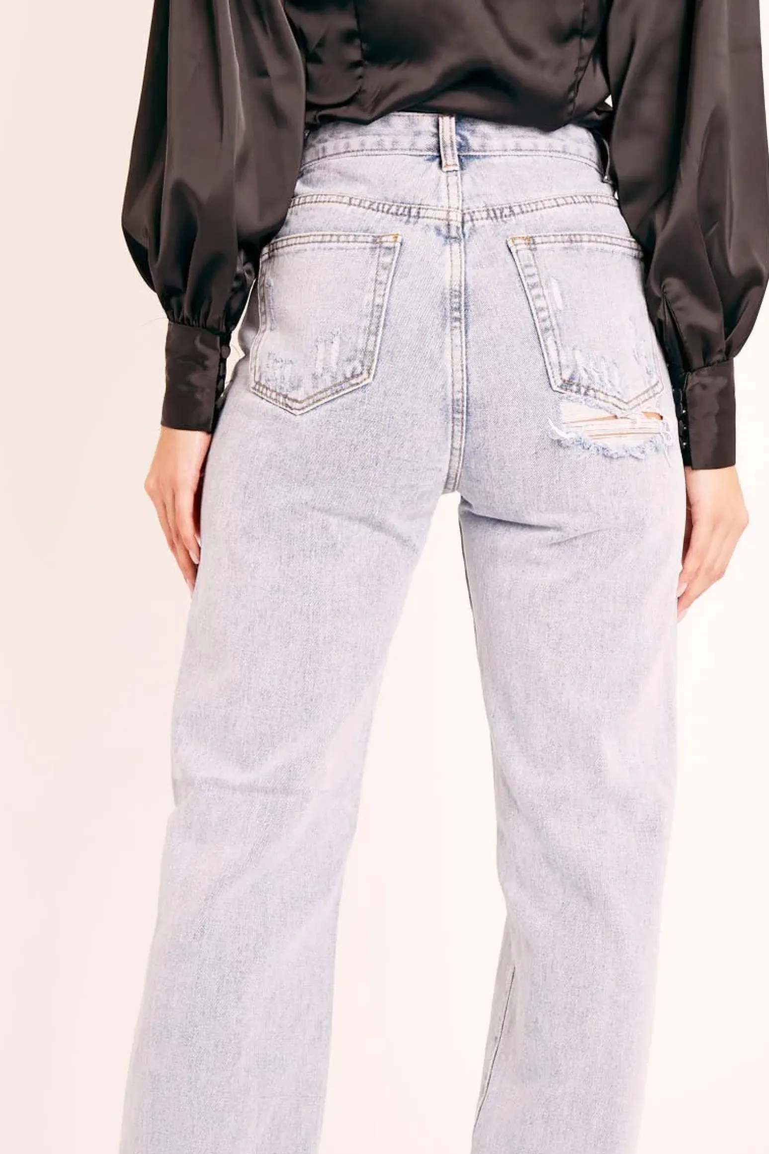 Rebellious Fashion Blue Bleached Distressed Back Denim Jeans - Imogen