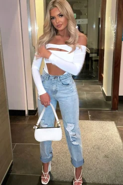Rebellious Fashion Blue Bleach Washed Distressed Straight Leg Jeans - Holly