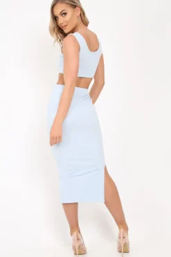 Rebellious Fashion Blue Body Con Skirt And Crop Top Co-Ord - Loyola