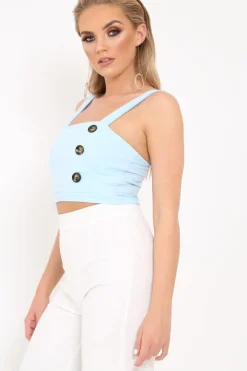 Rebellious Fashion Blue Button Detail Crop Top - Amory