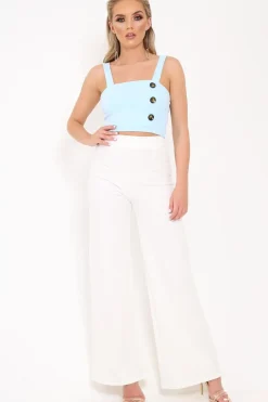 Rebellious Fashion Blue Button Detail Crop Top - Amory
