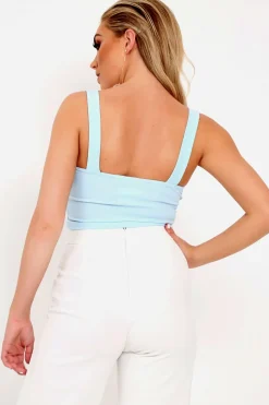 Rebellious Fashion Blue Button Detail Crop Top - Amory
