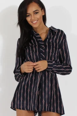 Rebellious Fashion Blue Button Up Diamond Pattern Playsuit - Jessica