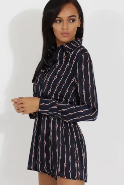 Rebellious Fashion Blue Button Up Diamond Pattern Playsuit - Jessica