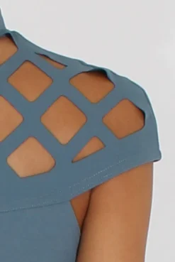 Rebellious Fashion Blue Cage Detail Jumpsuit - Aurelia