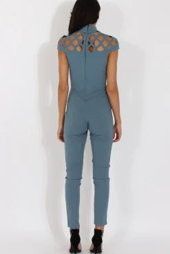 Rebellious Fashion Blue Cage Detail Jumpsuit - Aurelia