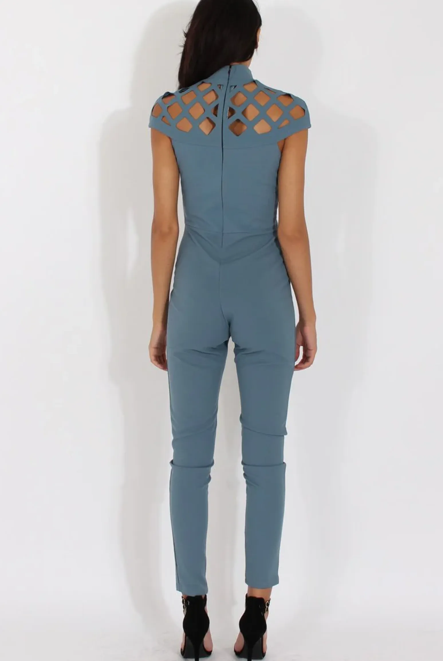 Rebellious Fashion Blue Cage Detail Jumpsuit - Aurelia