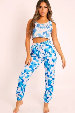 Rebellious Fashion Blue Camo Crop Top Joggers Co-ord - Charna