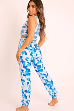 Rebellious Fashion Blue Camo Crop Top Joggers Co-ord - Charna