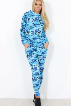 Rebellious Fashion Blue Camo Loungewear Two Piece Set - Lolo