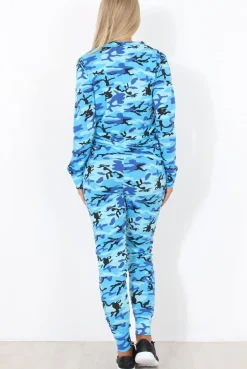 Rebellious Fashion Blue Camo Loungewear Two Piece Set - Lolo
