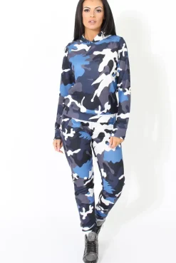 Rebellious Fashion Blue Camouflage Two Piece Loungewear Set - Alice