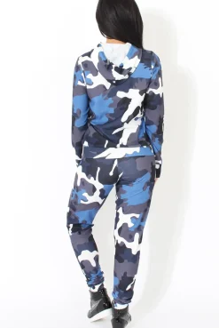 Rebellious Fashion Blue Camouflage Two Piece Loungewear Set - Alice
