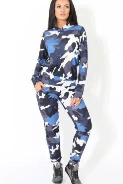 Rebellious Fashion Blue Camouflage Two Piece Loungewear Set - Alice