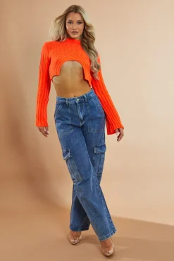 Rebellious Fashion Blue Cargo Pocket Wide Leg Jeans - Dale