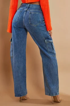 Rebellious Fashion Blue Cargo Pocket Wide Leg Jeans - Dale