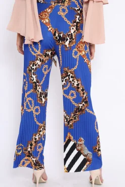 Rebellious Fashion Blue Chain Pleated Wide Leg Trousers - Neola