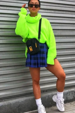 Rebellious Fashion Blue Check Button Front Pleated Skirt - Laela