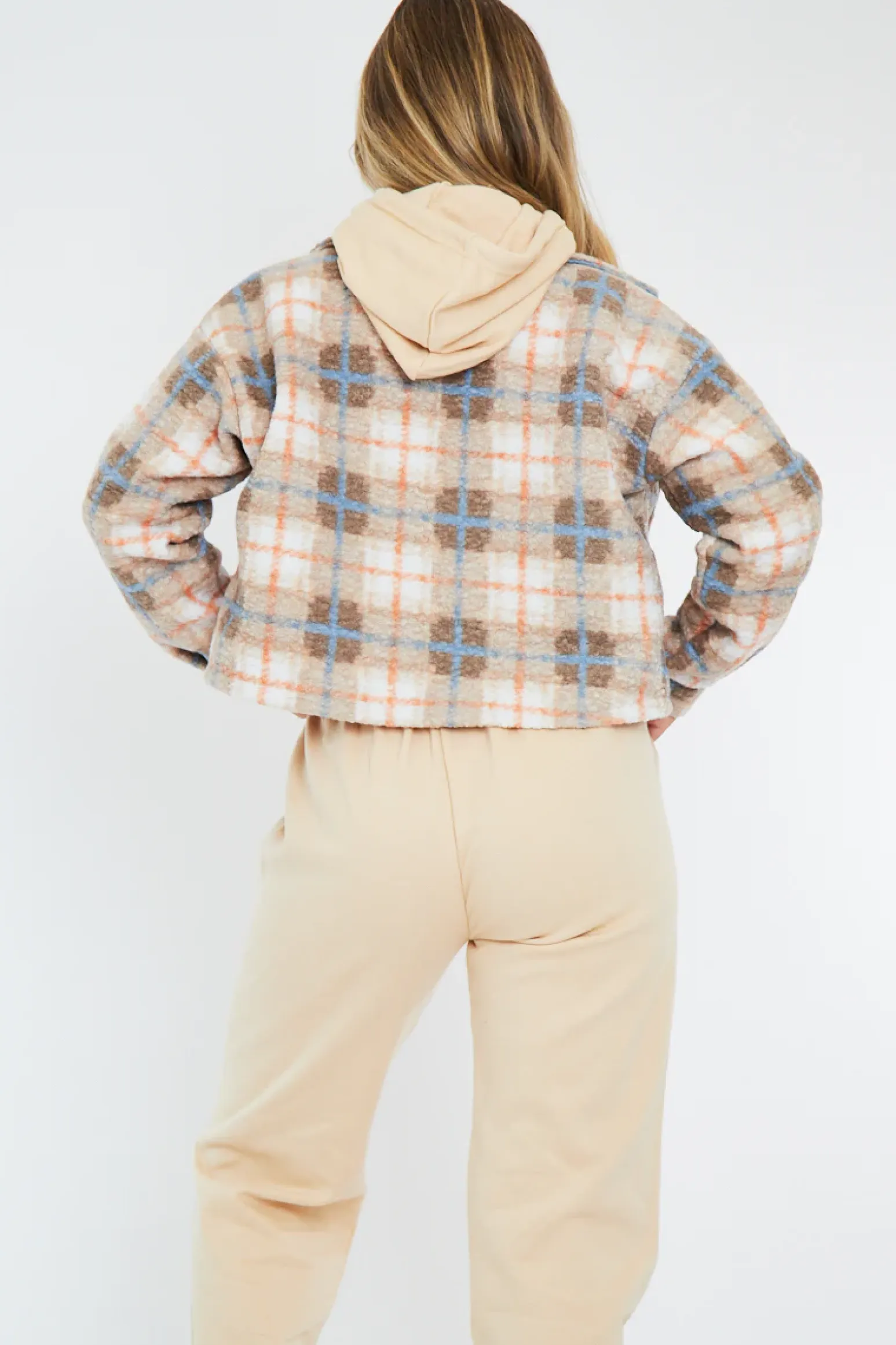 Rebellious Fashion Blue Checked Cropped Pocket Front Shacket - Ebonni