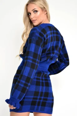 Rebellious Fashion Blue Check Frill Cuff Knit Jumper - Lanelle