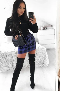 Rebellious Fashion Blue Check High Waist Mini Skirt - Lyra
