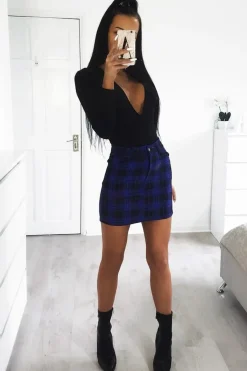 Rebellious Fashion Blue Check High Waist Mini Skirt - Lyra