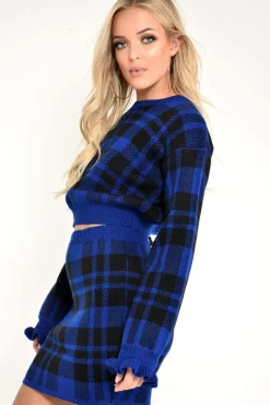 Rebellious Fashion Blue Check Knit Mini Skirt - Crissy