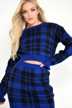 Rebellious Fashion Blue Check Knit Mini Skirt - Crissy