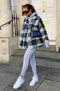 Rebellious Fashion Blue Check Oversized Wool Blend Shacket - Diora