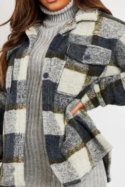 Rebellious Fashion Blue Check Oversized Wool Blend Shacket - Diora
